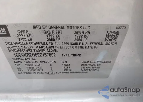 2014 Chevrolet Silverado 1500 1Lt z USA, uszkodzony, nr VIN 1GCVKREH0EZ157002